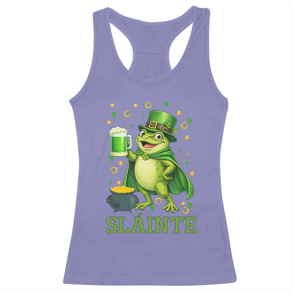 Funny Slainte Irish Frog Beer St Patricks Day Racerback Tank Top