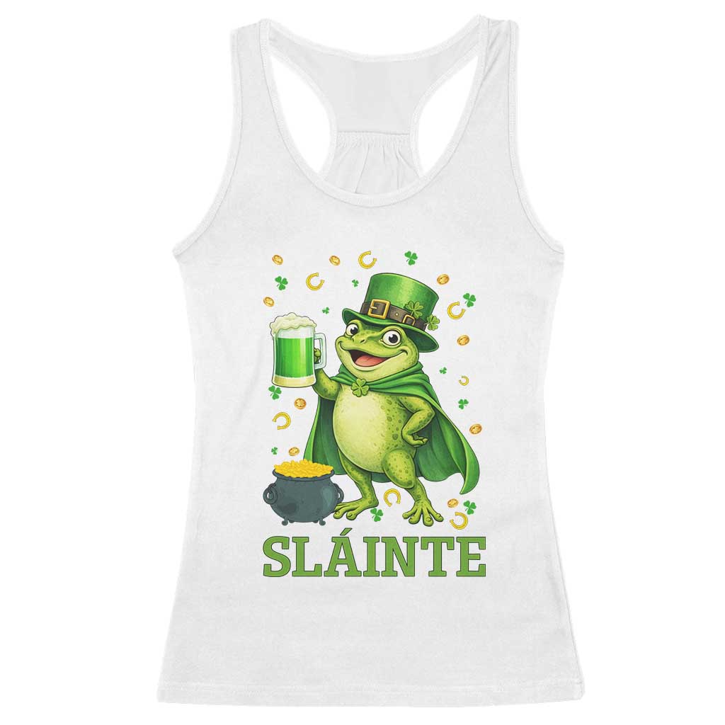 Funny Slainte Irish Frog Beer St Patricks Day Racerback Tank Top