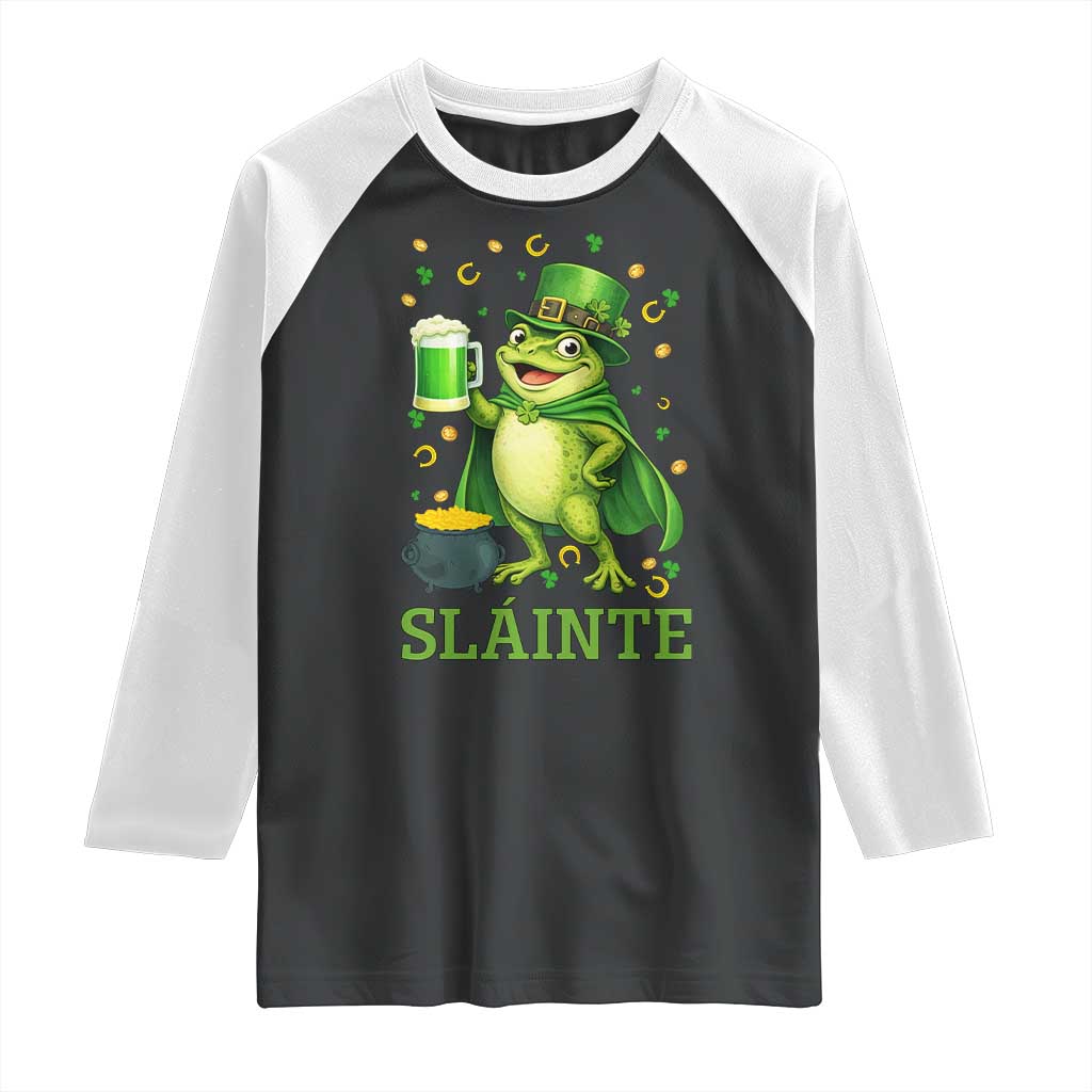 Funny Slainte Irish Frog Beer St Patricks Day Raglan Shirt
