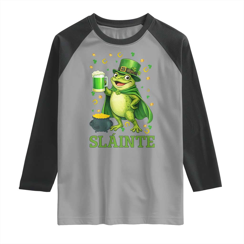 Funny Slainte Irish Frog Beer St Patricks Day Raglan Shirt