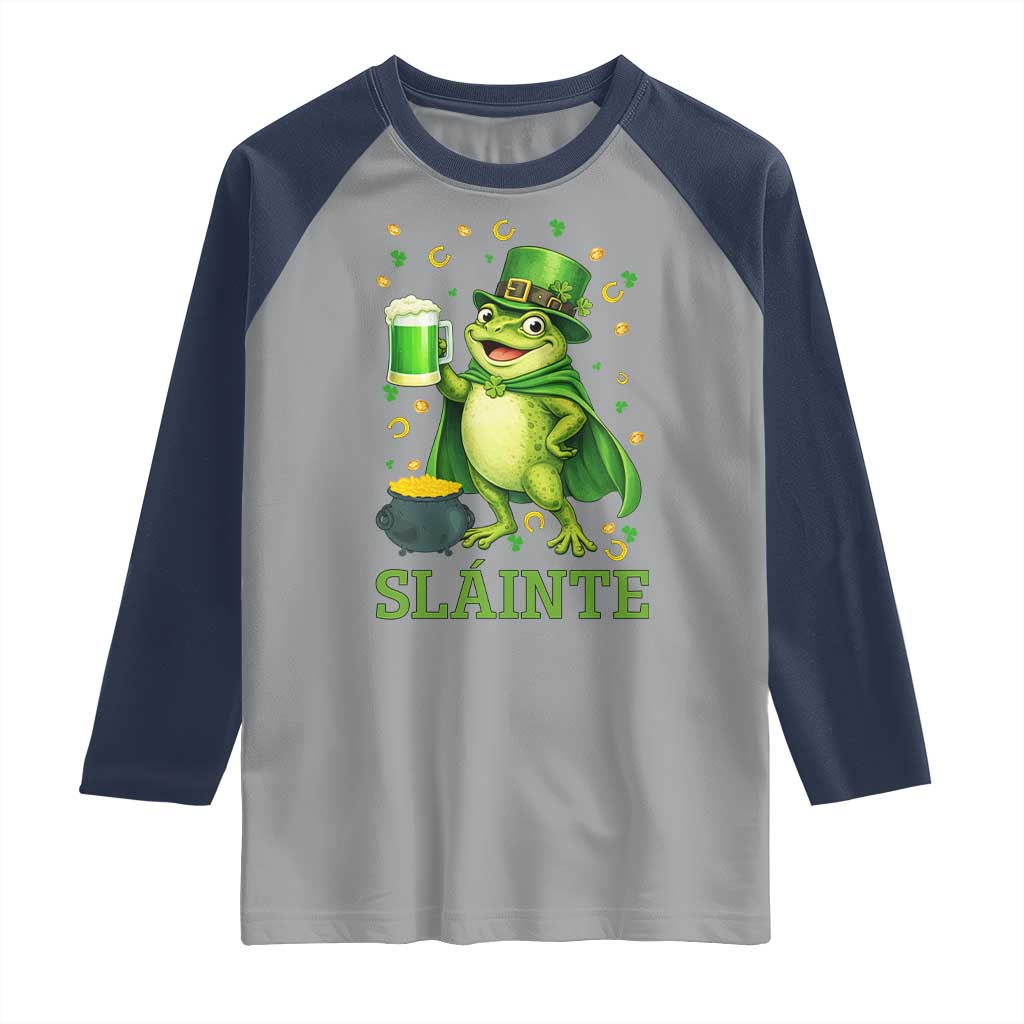 Funny Slainte Irish Frog Beer St Patricks Day Raglan Shirt