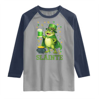 Funny Slainte Irish Frog Beer St Patricks Day Raglan Shirt