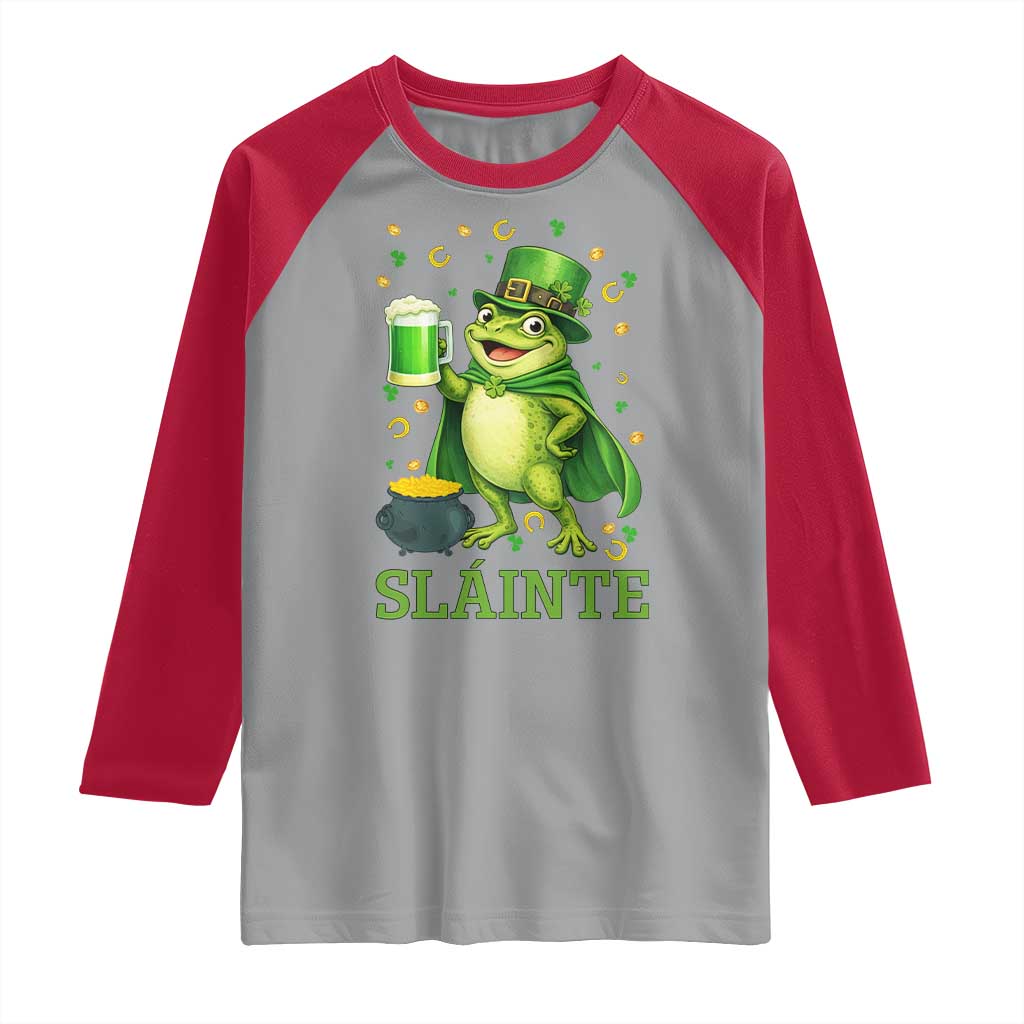 Funny Slainte Irish Frog Beer St Patricks Day Raglan Shirt