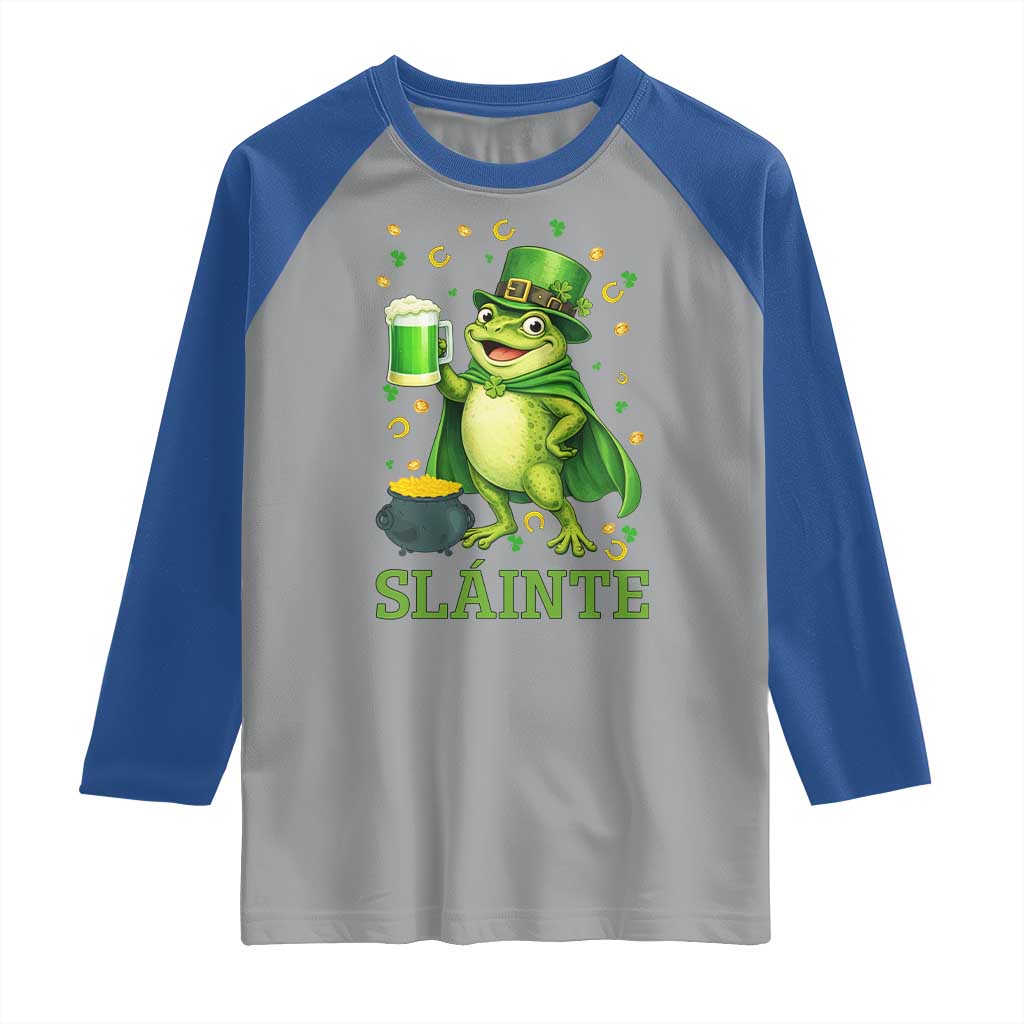Funny Slainte Irish Frog Beer St Patricks Day Raglan Shirt