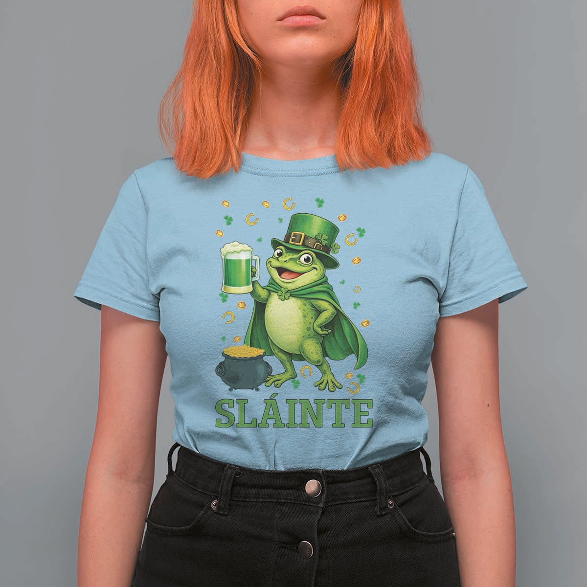 Funny Slainte Irish Frog Beer St Patricks Day T Shirt For Women