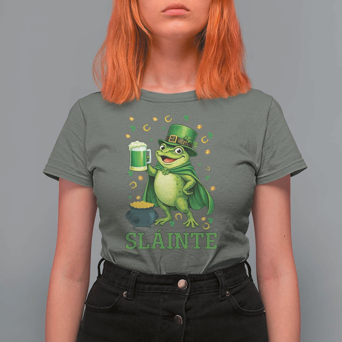 Funny Slainte Irish Frog Beer St Patricks Day T Shirt For Women