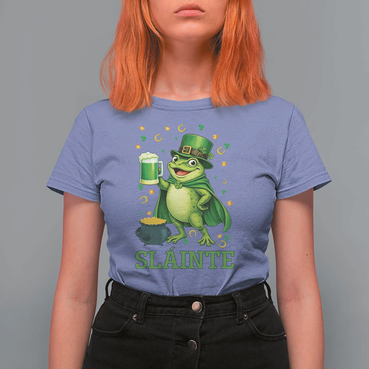 Funny Slainte Irish Frog Beer St Patricks Day T Shirt For Women