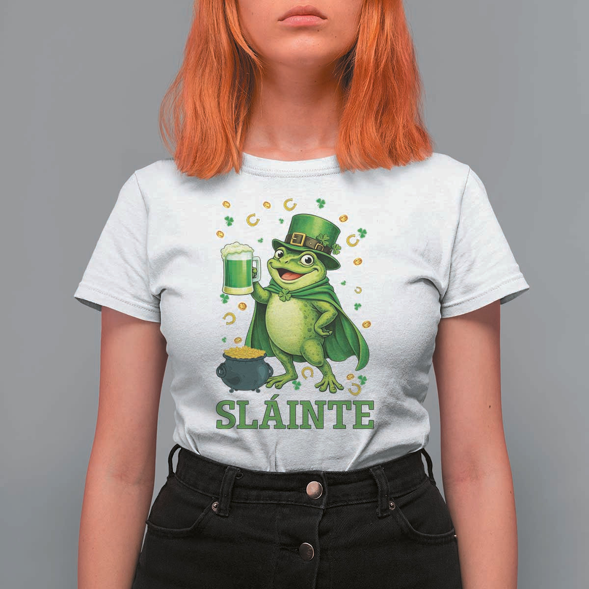 Funny Slainte Irish Frog Beer St Patricks Day T Shirt For Women