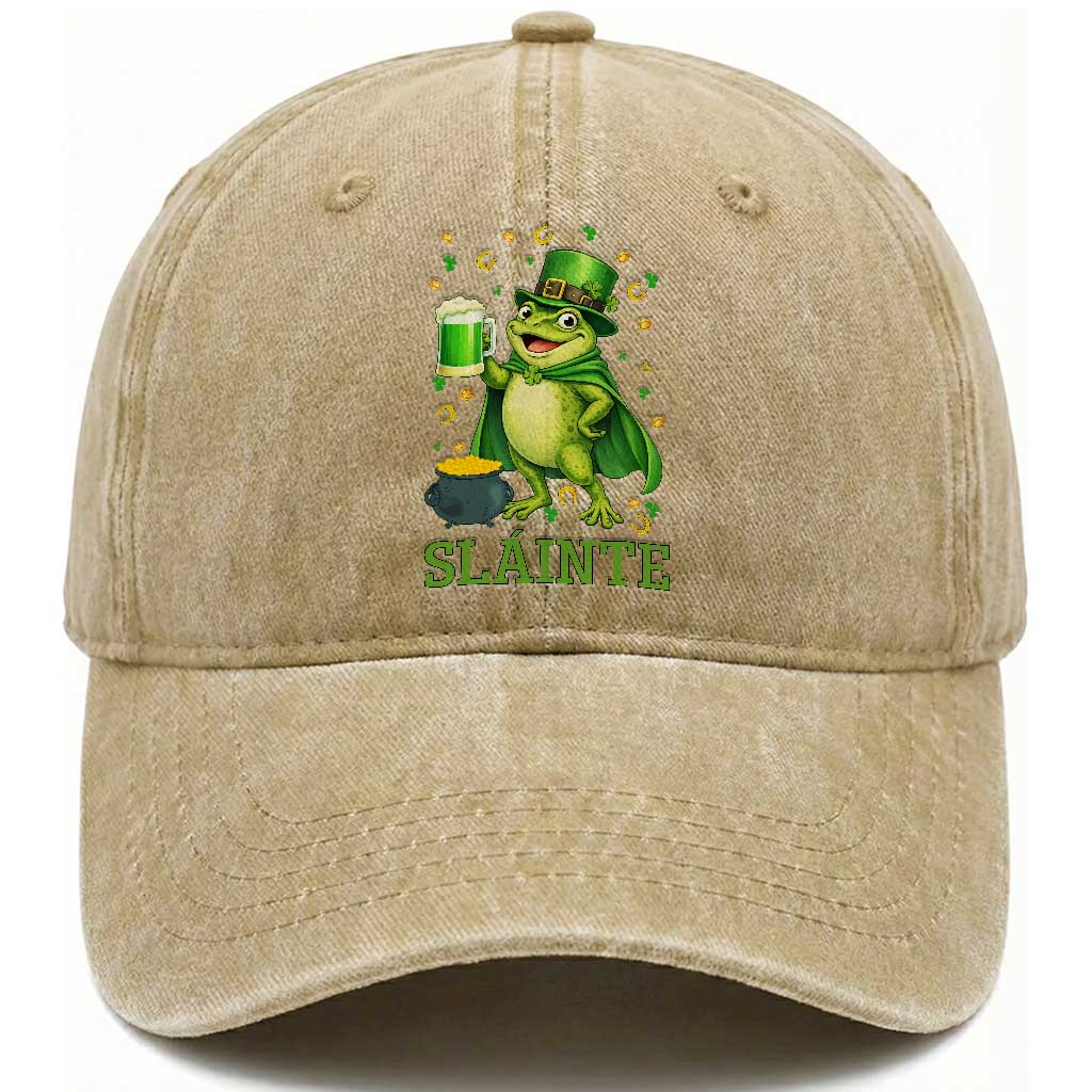 Funny Slainte Irish Frog Beer St Patricks Day Washed Cotton Baseball Cap