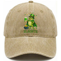 Funny Slainte Irish Frog Beer St Patricks Day Washed Cotton Baseball Cap