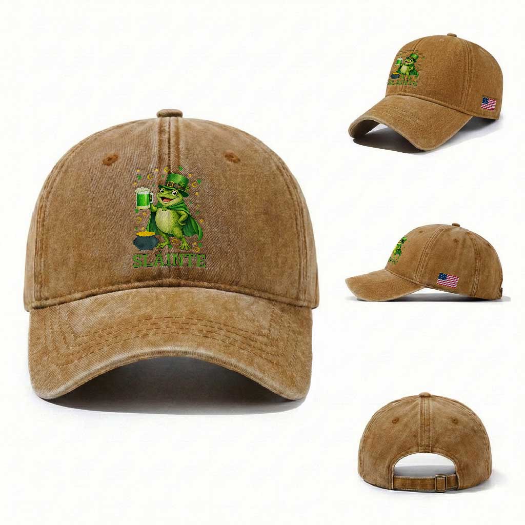 Funny Slainte Irish Frog Beer St Patricks Day Washed Cotton Baseball Cap