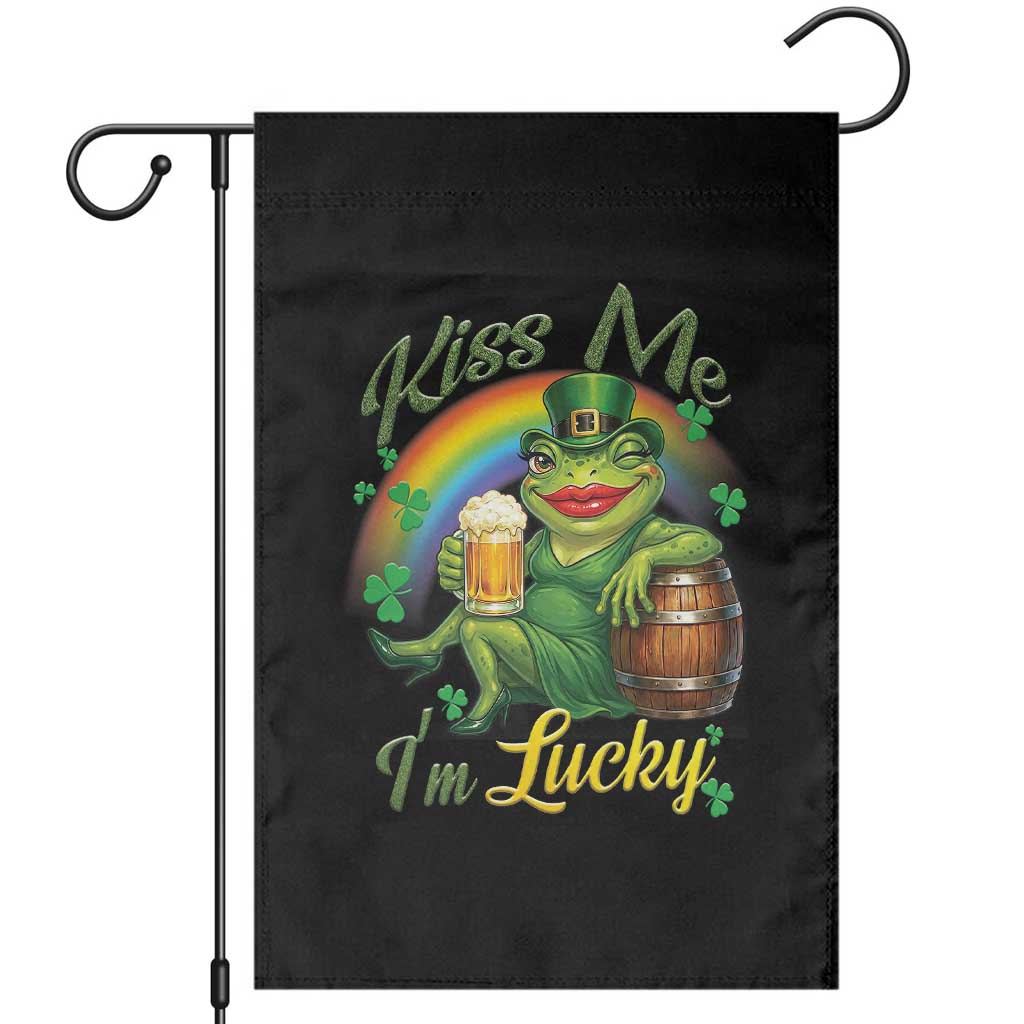 Funny Kiss Me I Am Lucky Garden Flag St Patricks Day Frog