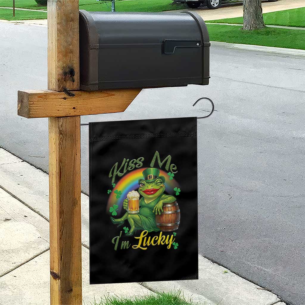 Funny Kiss Me I Am Lucky Garden Flag St Patricks Day Frog