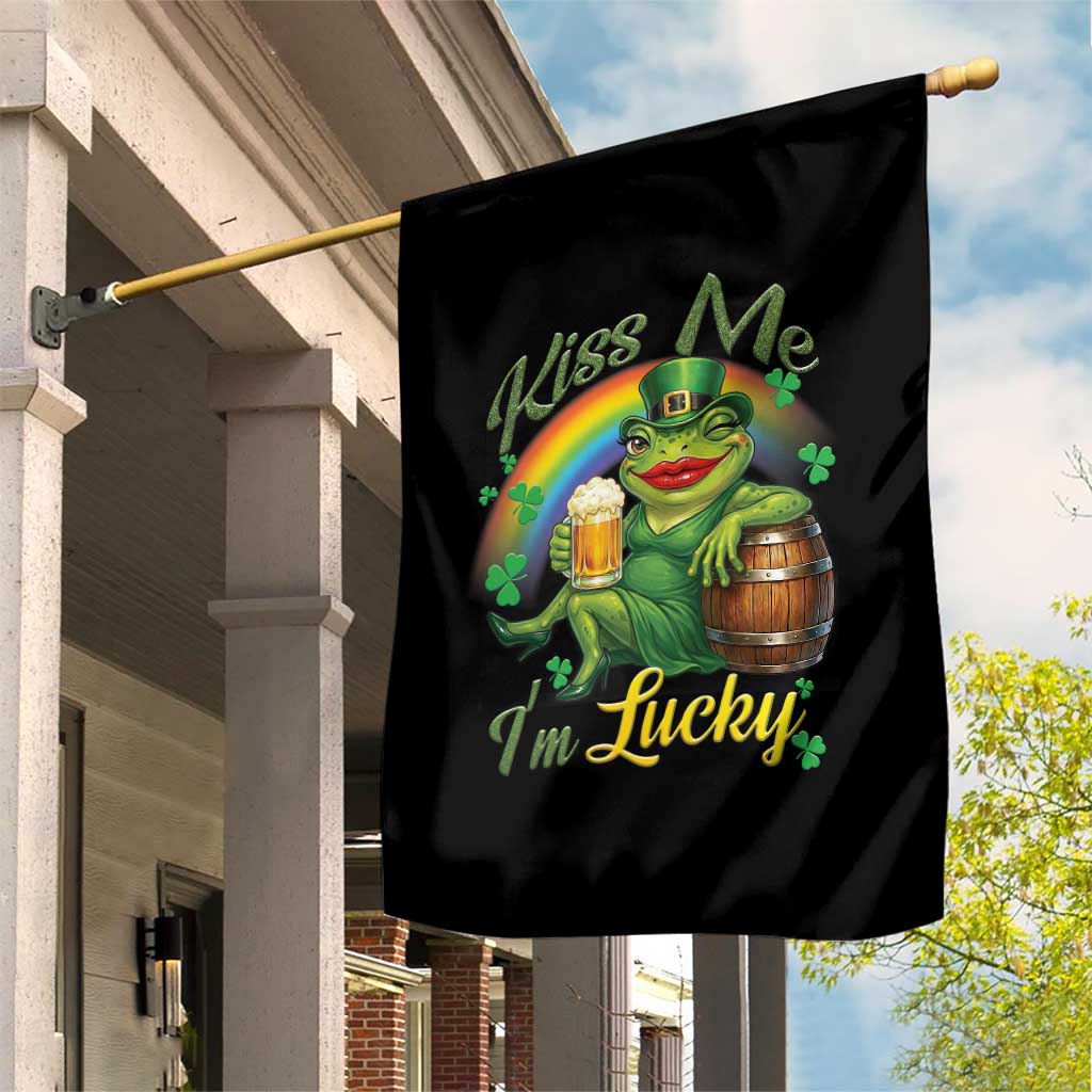 Funny Kiss Me I Am Lucky Garden Flag St Patricks Day Frog
