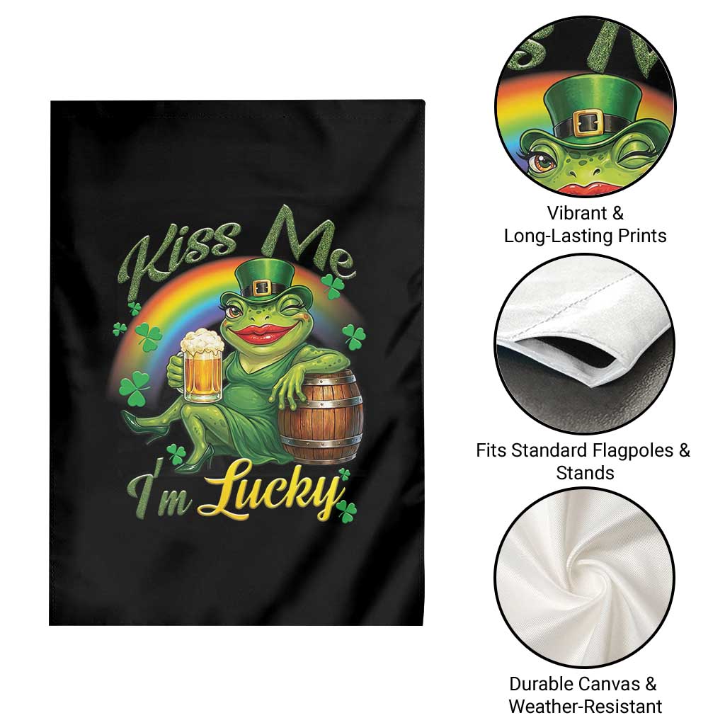 Funny Kiss Me I Am Lucky Garden Flag St Patricks Day Frog