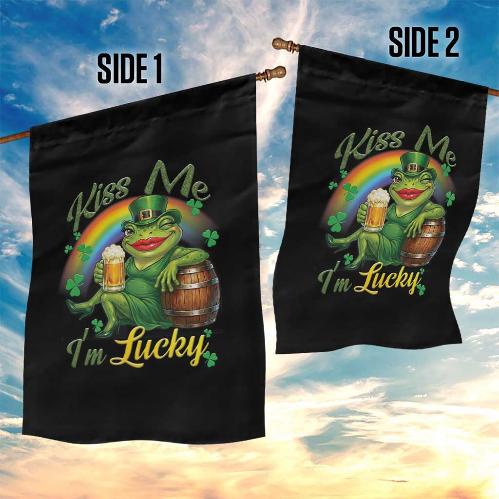 Funny Kiss Me I Am Lucky Garden Flag St Patricks Day Frog