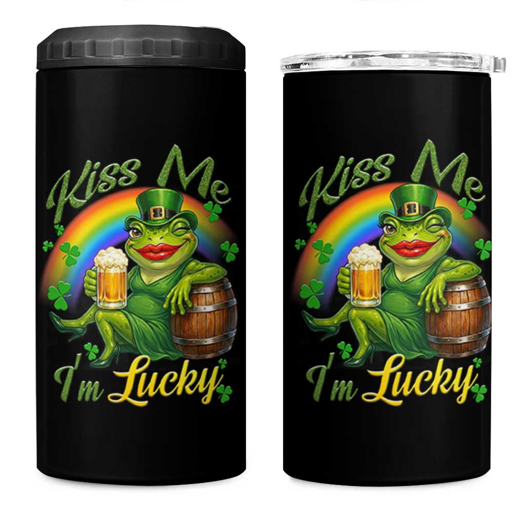 Funny Kiss Me I Am Lucky 4 in 1 Can Cooler Tumbler St Patricks Day Frog