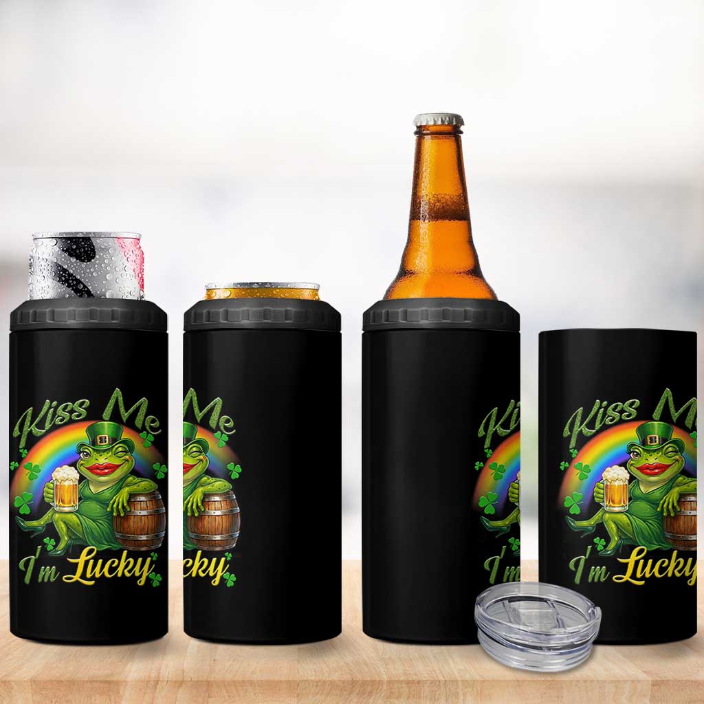 Funny Kiss Me I Am Lucky 4 in 1 Can Cooler Tumbler St Patricks Day Frog