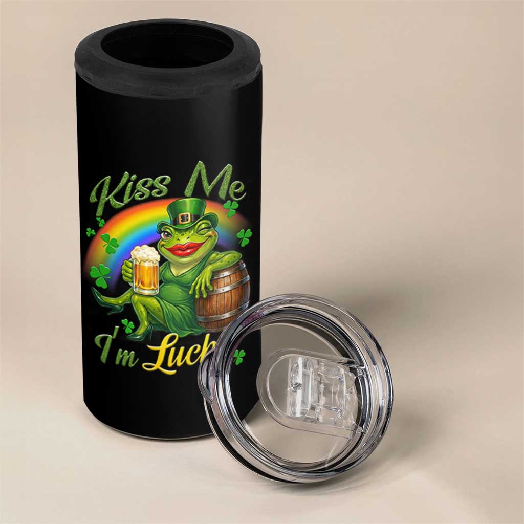 Funny Kiss Me I Am Lucky 4 in 1 Can Cooler Tumbler St Patricks Day Frog