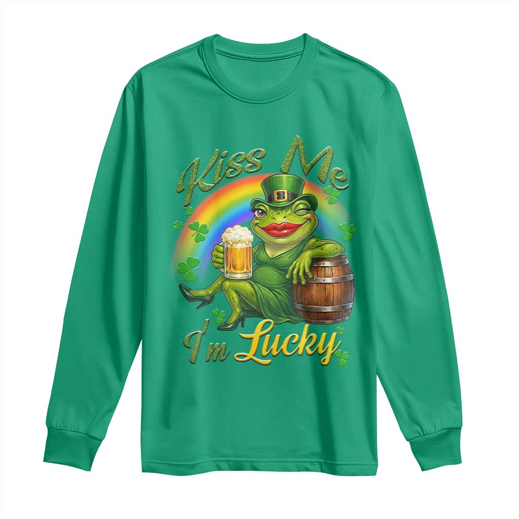 Funny Kiss Me I Am Lucky Long Sleeve Shirt St Patricks Day Frog