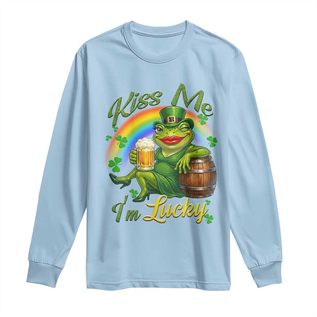 Funny Kiss Me I Am Lucky Long Sleeve Shirt St Patricks Day Frog