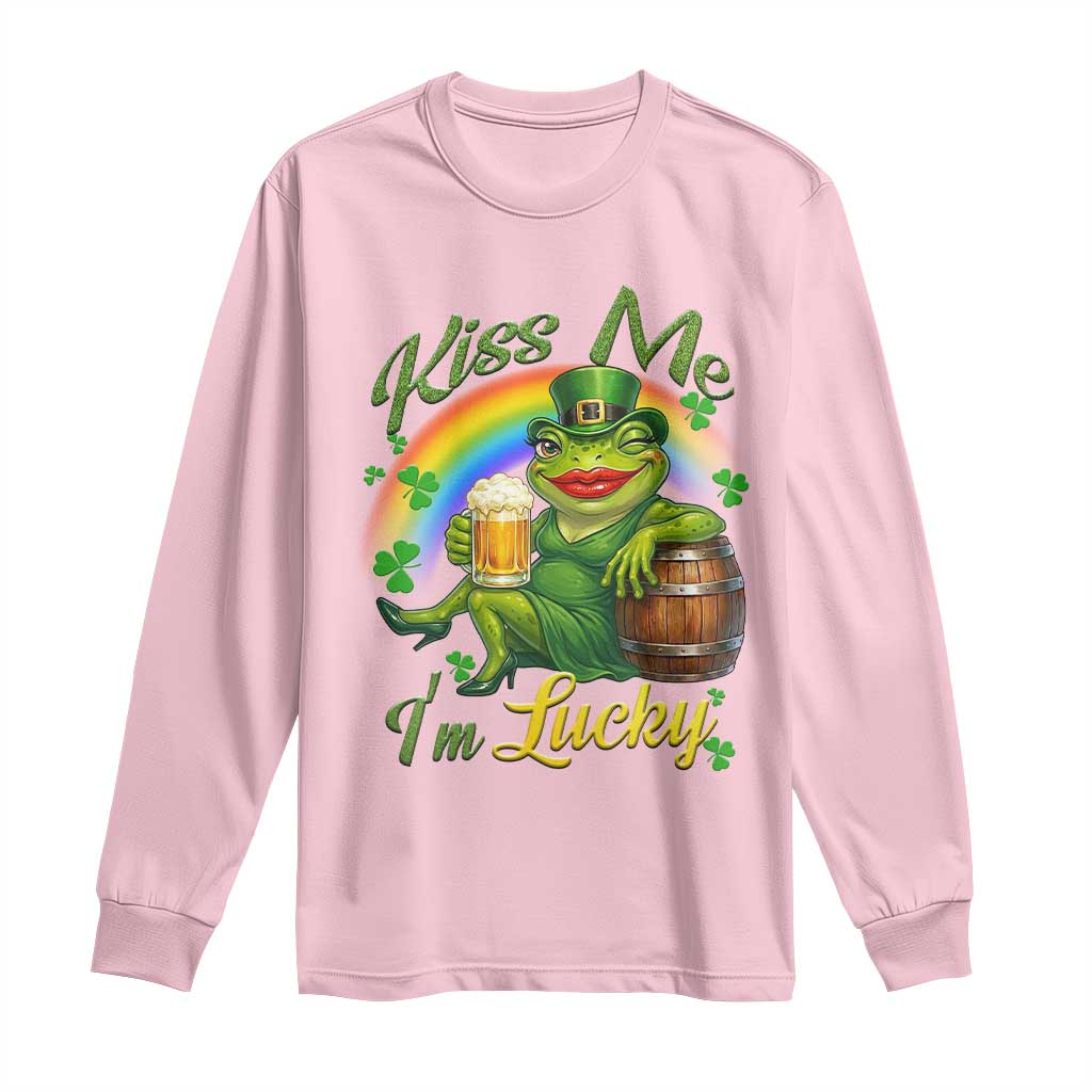Funny Kiss Me I Am Lucky Long Sleeve Shirt St Patricks Day Frog