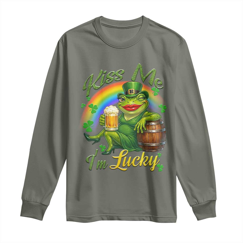 Funny Kiss Me I Am Lucky Long Sleeve Shirt St Patricks Day Frog