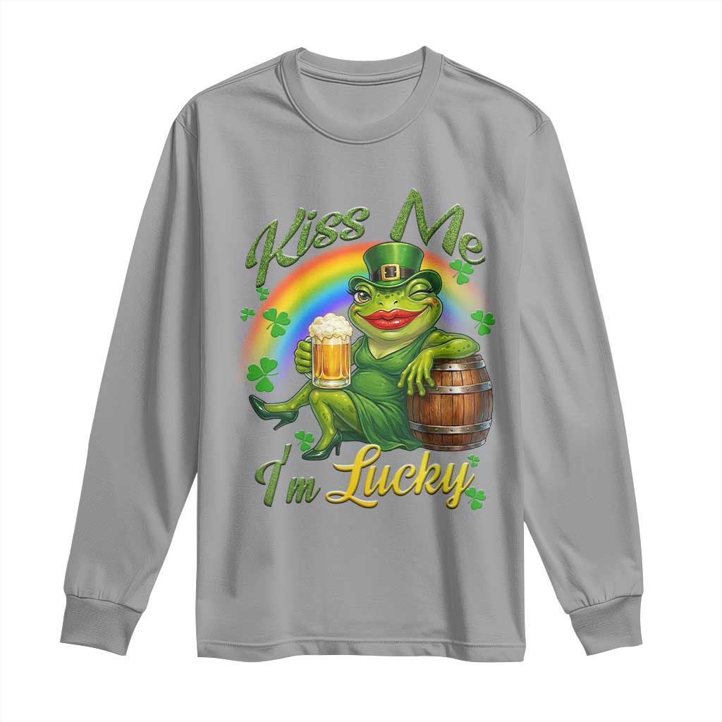Funny Kiss Me I Am Lucky Long Sleeve Shirt St Patricks Day Frog