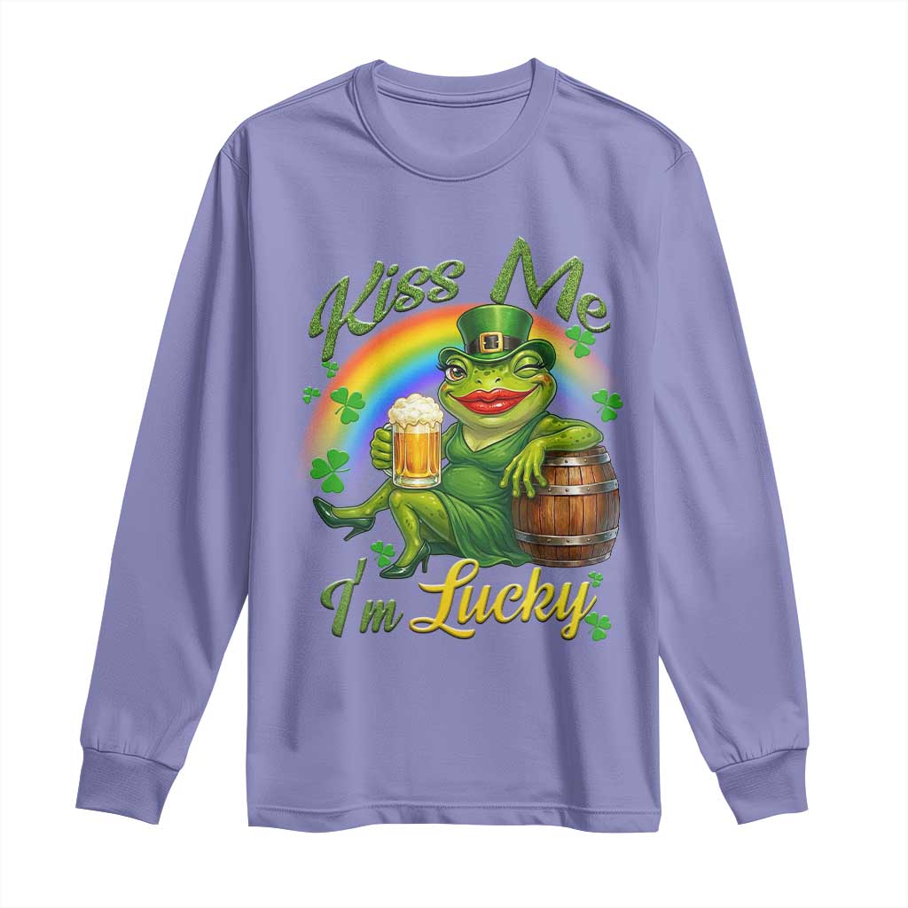 Funny Kiss Me I Am Lucky Long Sleeve Shirt St Patricks Day Frog