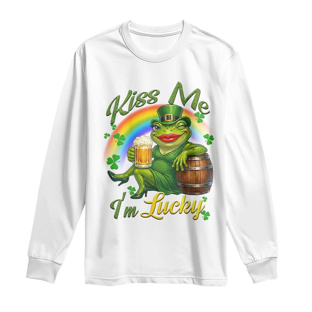 Funny Kiss Me I Am Lucky Long Sleeve Shirt St Patricks Day Frog