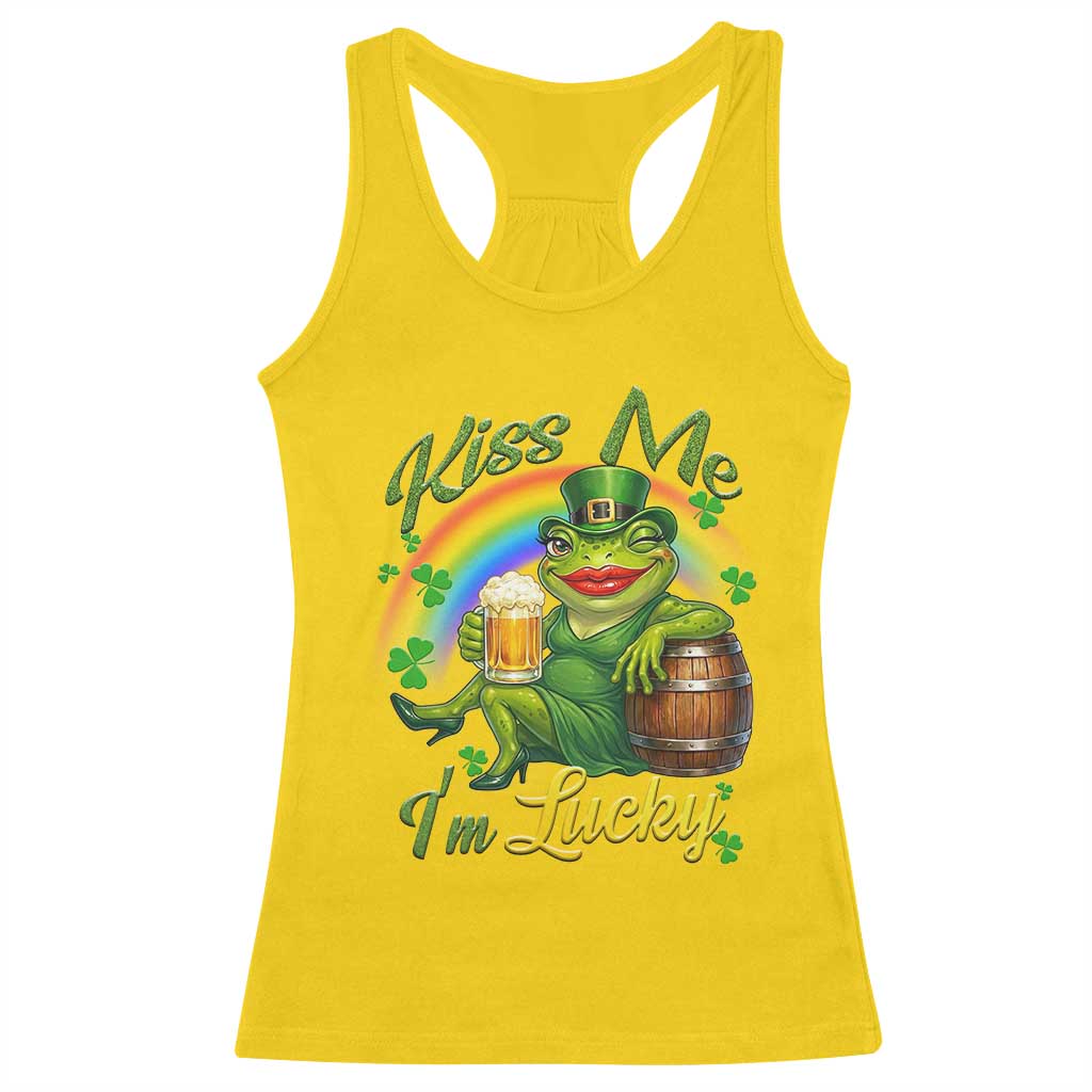 Funny Kiss Me I Am Lucky Racerback Tank Top St Patricks Day Frog