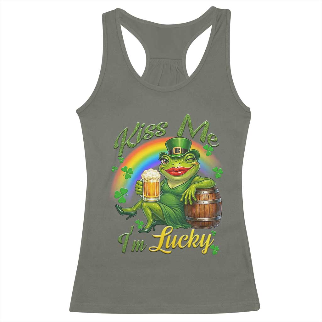 Funny Kiss Me I Am Lucky Racerback Tank Top St Patricks Day Frog