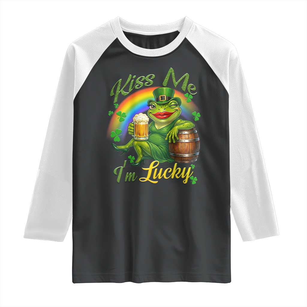 Funny Kiss Me I Am Lucky Raglan Shirt St Patricks Day Frog