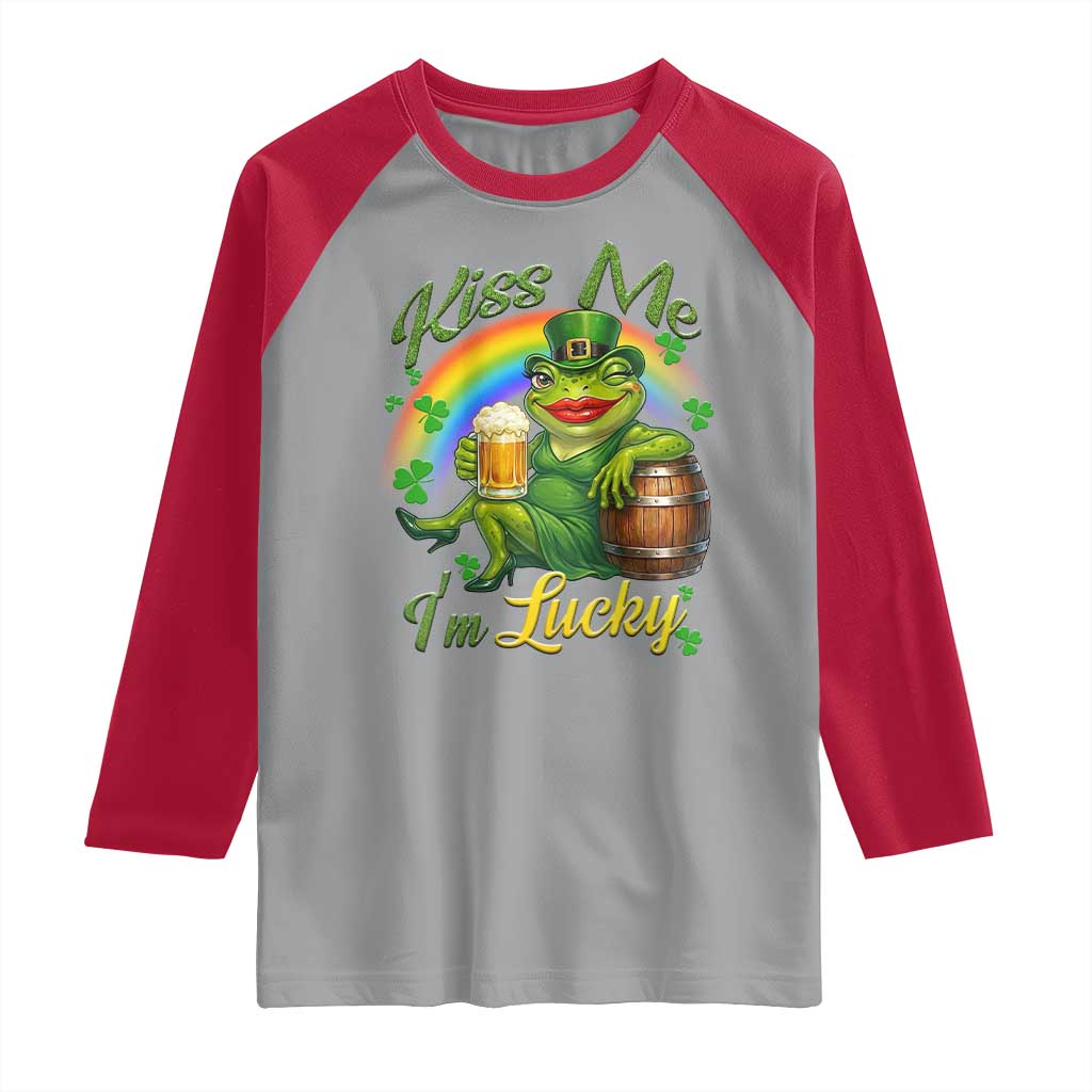 Funny Kiss Me I Am Lucky Raglan Shirt St Patricks Day Frog