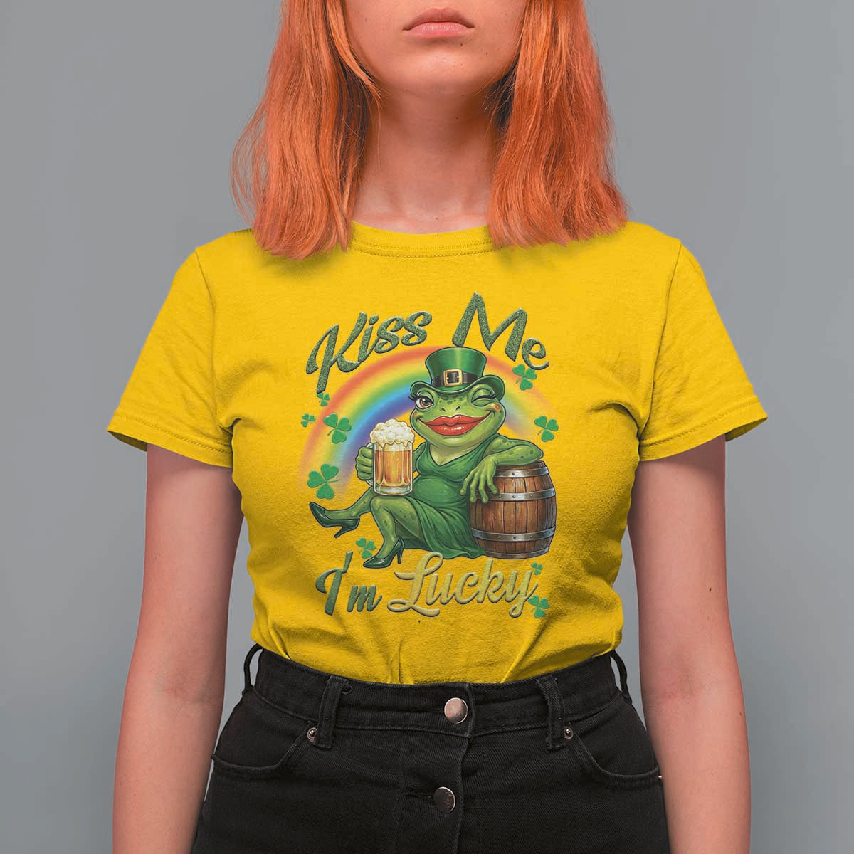 Funny Kiss Me I Am Lucky T Shirt For Women St Patricks Day Frog