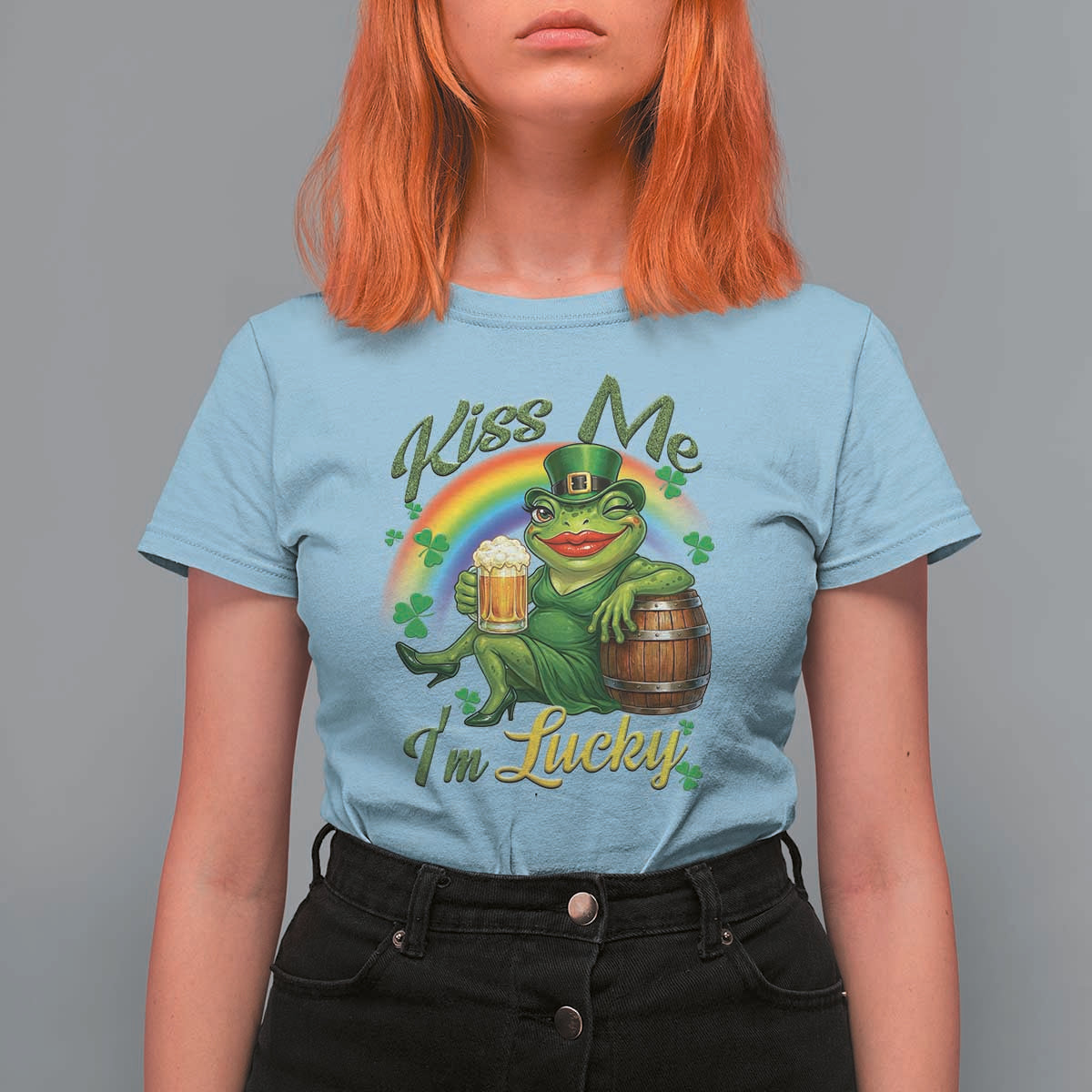 Funny Kiss Me I Am Lucky T Shirt For Women St Patricks Day Frog