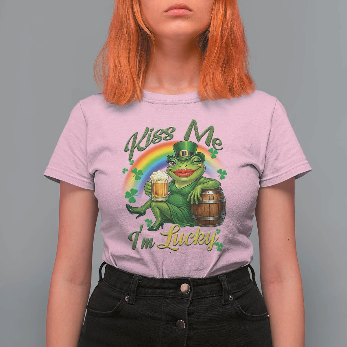 Funny Kiss Me I Am Lucky T Shirt For Women St Patricks Day Frog