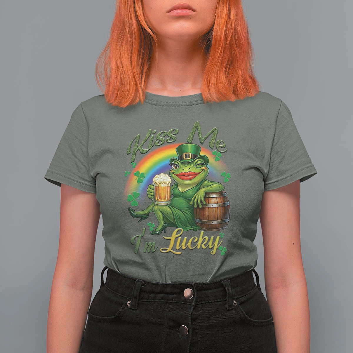 Funny Kiss Me I Am Lucky T Shirt For Women St Patricks Day Frog