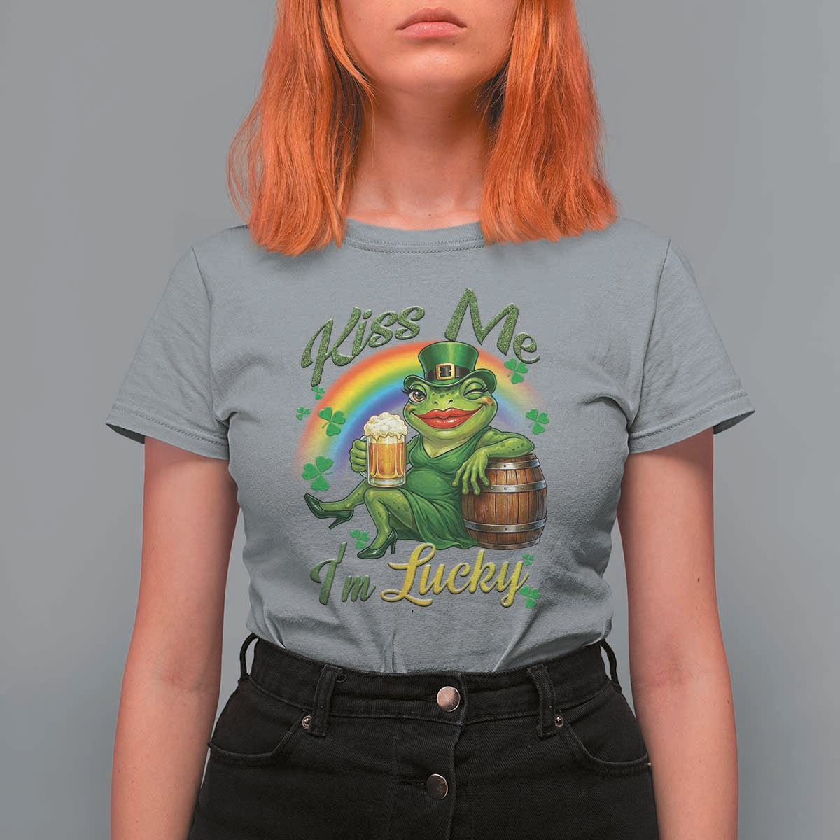 Funny Kiss Me I Am Lucky T Shirt For Women St Patricks Day Frog