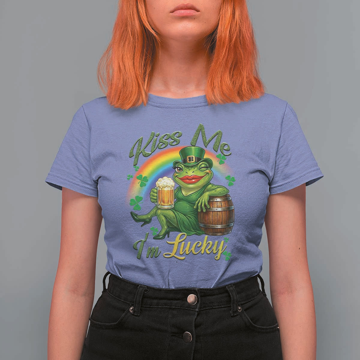 Funny Kiss Me I Am Lucky T Shirt For Women St Patricks Day Frog