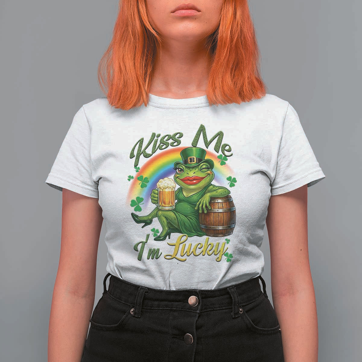 Funny Kiss Me I Am Lucky T Shirt For Women St Patricks Day Frog