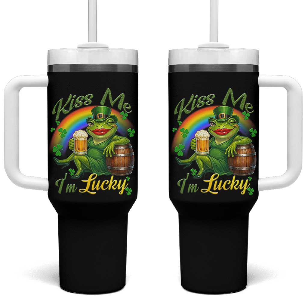 Funny Kiss Me I Am Lucky Tumbler With Handle St Patricks Day Frog
