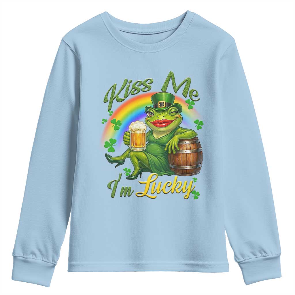 Funny Kiss Me I Am Lucky Youth Sweatshirt St Patricks Day Frog
