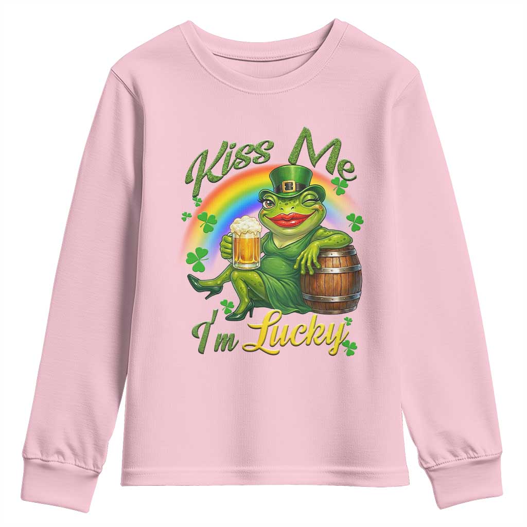 Funny Kiss Me I Am Lucky Youth Sweatshirt St Patricks Day Frog