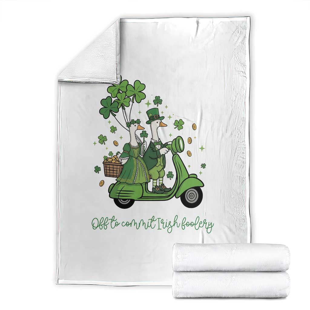Funny Silly Irish Goose Throw Blanket Off To Commit Irish Foolery