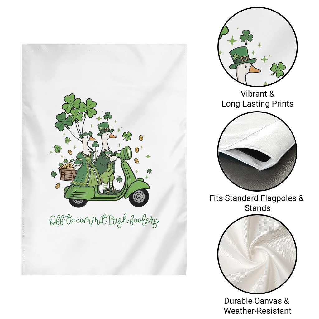 Funny Silly Irish Goose Garden Flag Off To Commit Irish Foolery