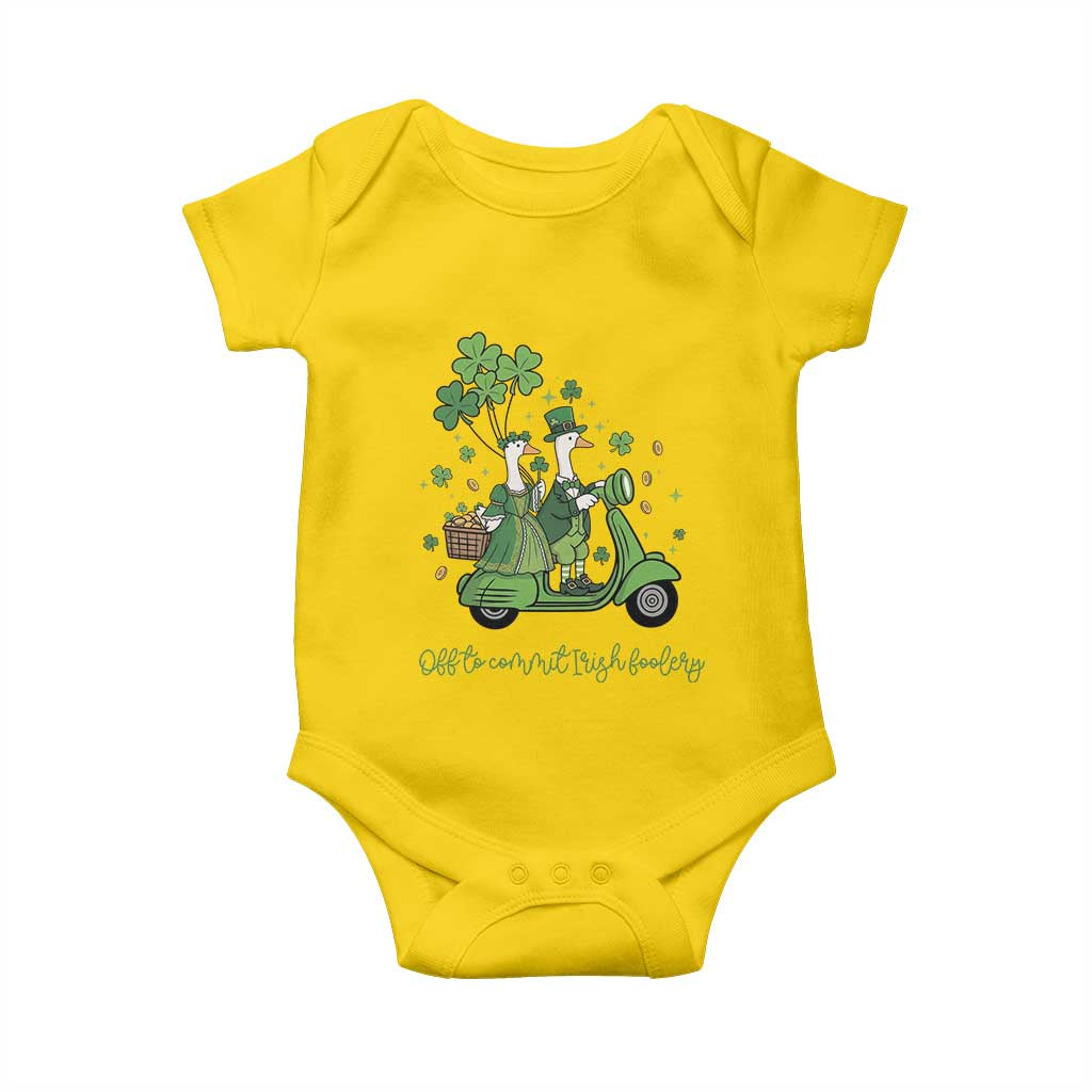 Funny Silly Irish Goose Baby Onesie Off To Commit Irish Foolery