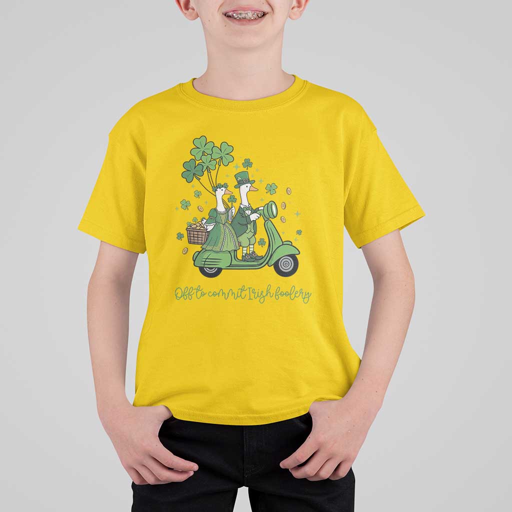 Funny Silly Irish Goose T Shirt For Kid Off To Commit Irish Foolery