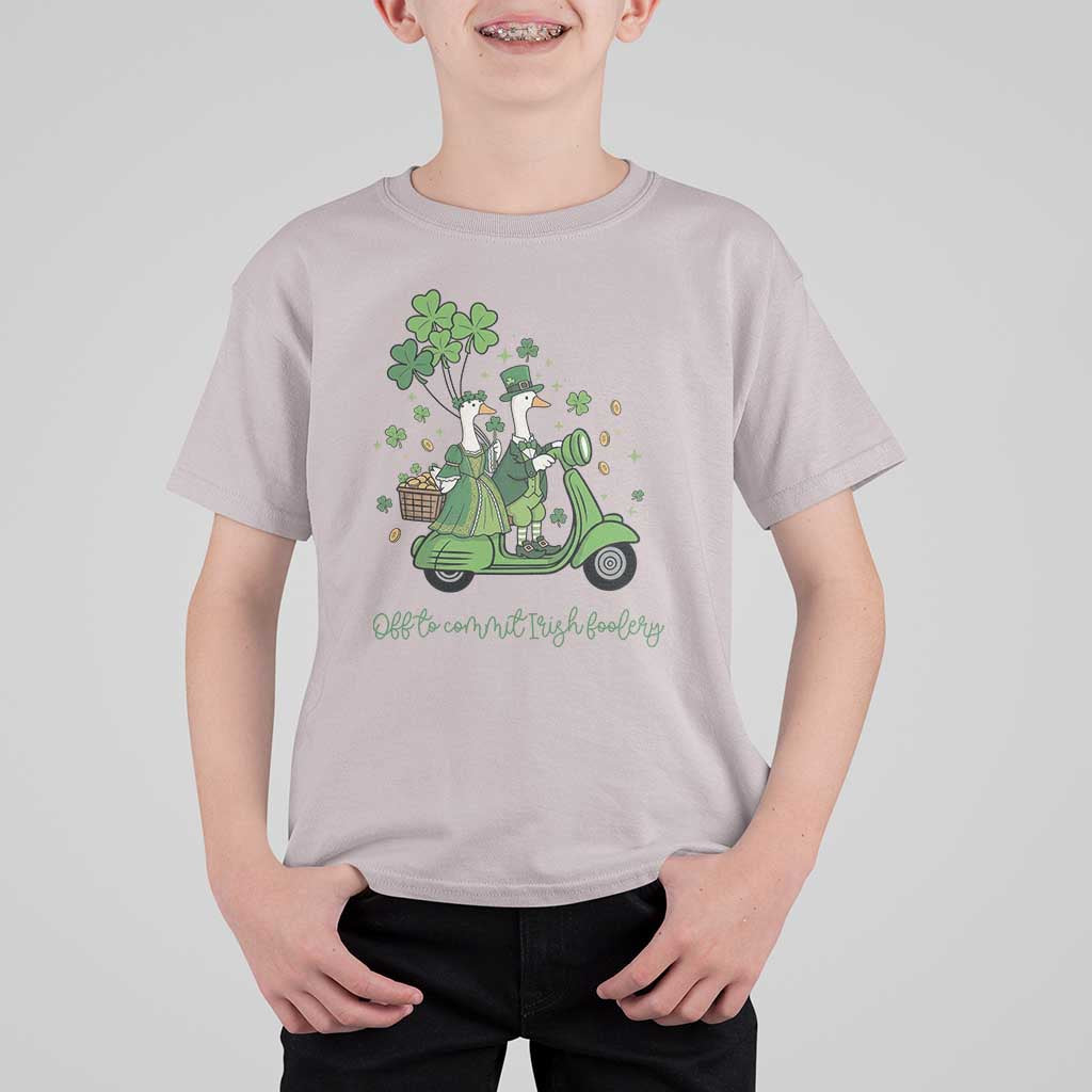 Funny Silly Irish Goose T Shirt For Kid Off To Commit Irish Foolery