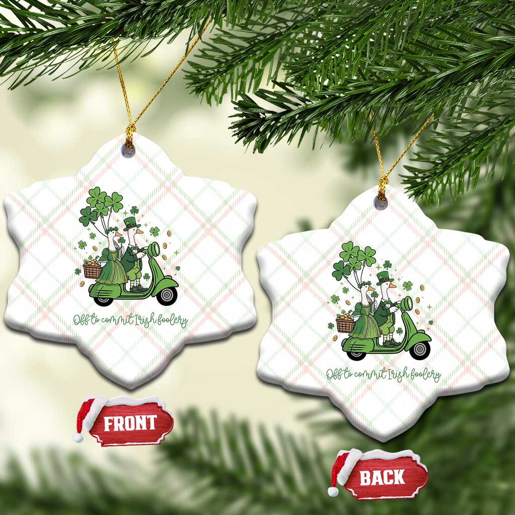 Funny Silly Irish Goose Ceramic Ornament Off To Commit Irish Foolery